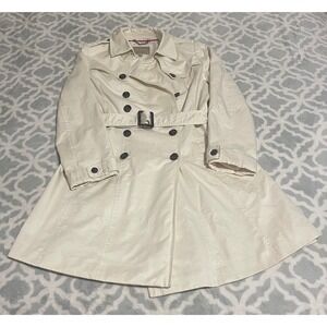 Banana Republic Cream Double Breasted Trench Coat Belted Midi Skirt Style Size M